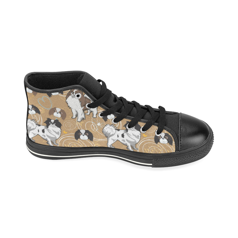Japanese Chin Black High Top Canvas Shoes for Kid - TeeAmazing