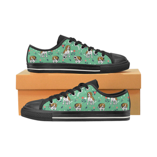 Beagle Flower Black Low Top Canvas Shoes for Kid (Model 018) - TeeAmazing