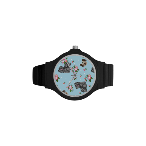 Skye Terrier Flower Unisex Round Plastic Watch(Model 302) - TeeAmazing