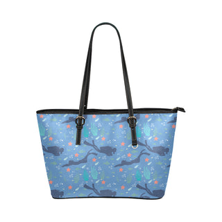 Scuba Diving Pattern Leather Tote Bag/Small - TeeAmazing