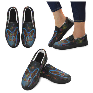 Corgi Glow Design 1 Black Women's Slip-on Canvas Shoes - TeeAmazing