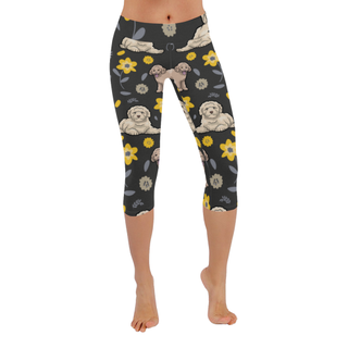 Goldendoodle Flower Low Rise Capri Leggings (Invisible Stitch) (Model L08) - TeeAmazing