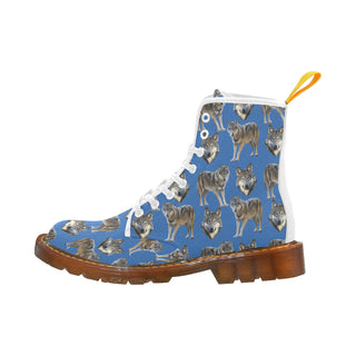 Wolf Pattern White Boots For Men - TeeAmazing