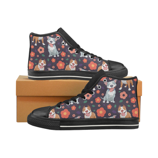 Pit bull Flower Black High Top Canvas Women's Shoes/Large Size (Model 017) - TeeAmazing
