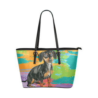 Dachshund Water Colour No.2 Leather Tote Bag/Small - TeeAmazing