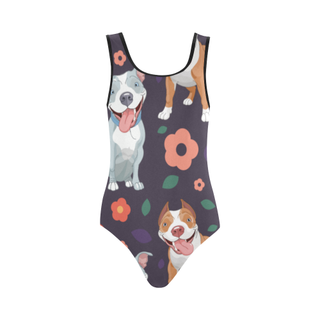 Pit bull Flower Vest One Piece Swimsuit (Model S04) - TeeAmazing