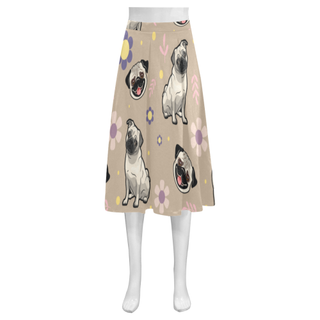 Pug Flower Mnemosyne Women's Crepe Skirt (Model D16) - TeeAmazing