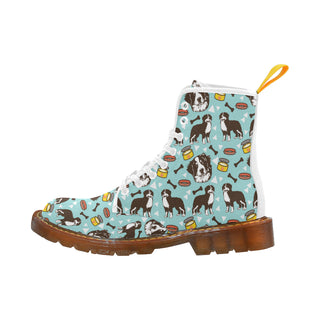 Bernese Mountain Pattern White Boots For Men - TeeAmazing