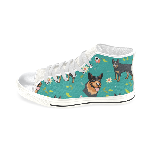 Australian Cattle Dog Flower White High Top Canvas Women's Shoes/Large Size (Model 017) - TeeAmazing