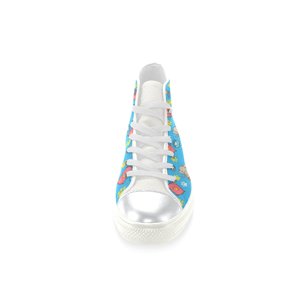 Bloodhound Pattern White High Top Canvas Women's Shoes/Large Size - TeeAmazing