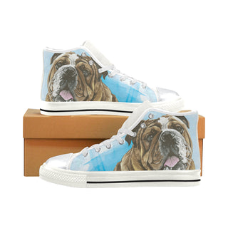 English Bulldog Water Colour No.1 White High Top Canvas Shoes for Kid - TeeAmazing