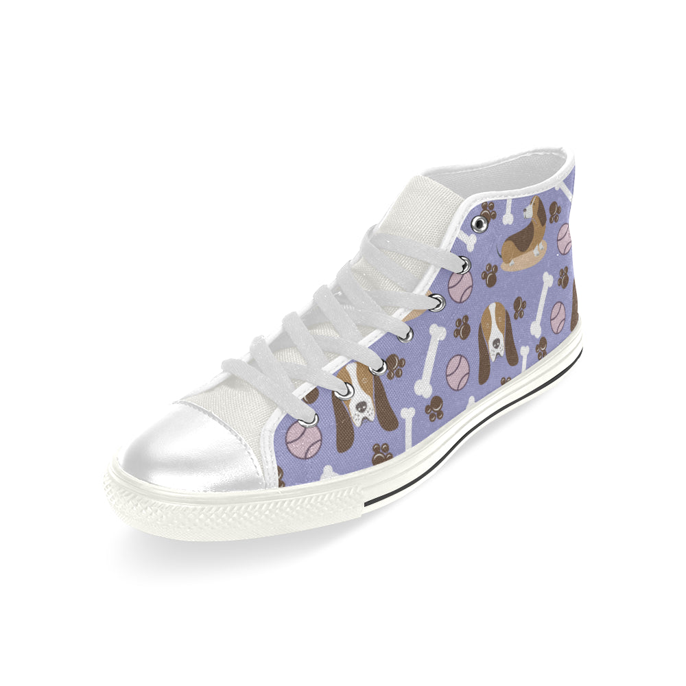 Basset Hound Pattern White Men’s Classic High Top Canvas Shoes - TeeAmazing
