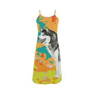 Alaskan Malamute Water Colour No.2 Alcestis Slip Dress - TeeAmazing