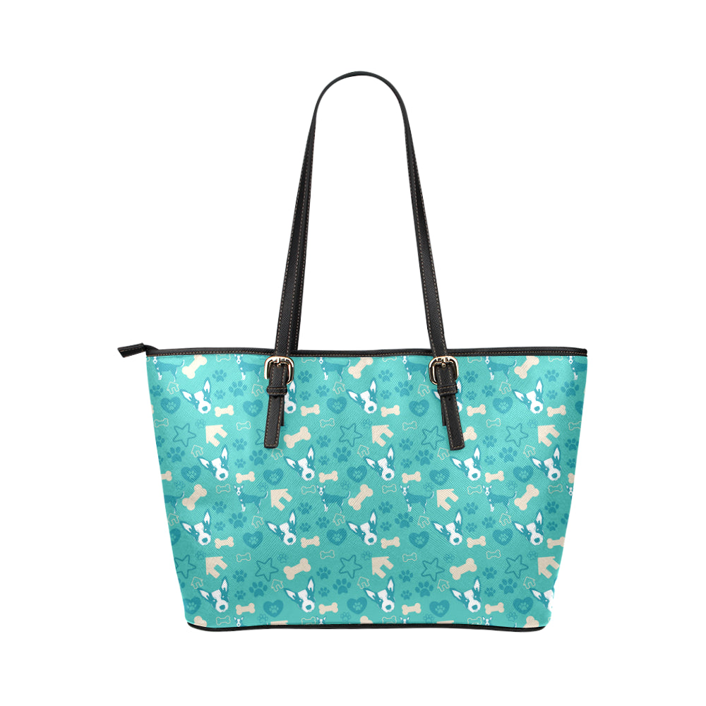 Australian Cattle Dog Pattern Leather Tote Bag/Small - TeeAmazing
