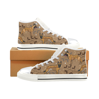 Belgian Malinois Flower White High Top Canvas Shoes for Kid (Model 017) - TeeAmazing