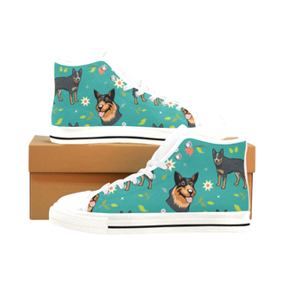 Australian Cattle Dog Flower White Men’s Classic High Top Canvas Shoes /Large Size - TeeAmazing