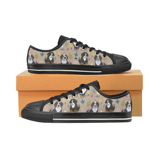 Bernese Mountain Flower Black Low Top Canvas Shoes for Kid (Model 018) - TeeAmazing