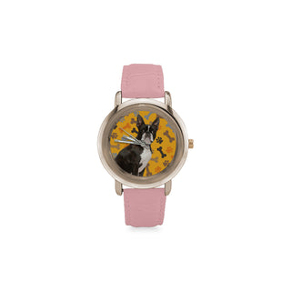Boston Terrier Women's Rose Gold Leather Strap Watch - TeeAmazing