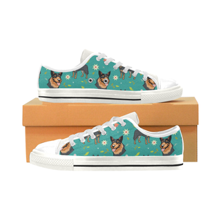 Australian Cattle Dog Flower White Low Top Canvas Shoes for Kid (Model 018) - TeeAmazing