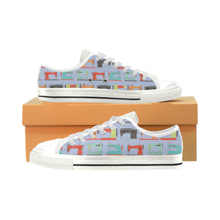 Sewing Machine Pattern White Low Top Canvas Shoes for Kid - TeeAmazing