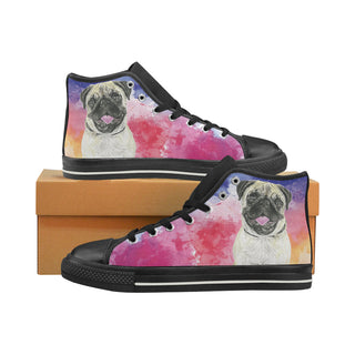 Pug Water Colour No.1 Black Women's Classic High Top Canvas Shoes - TeeAmazing