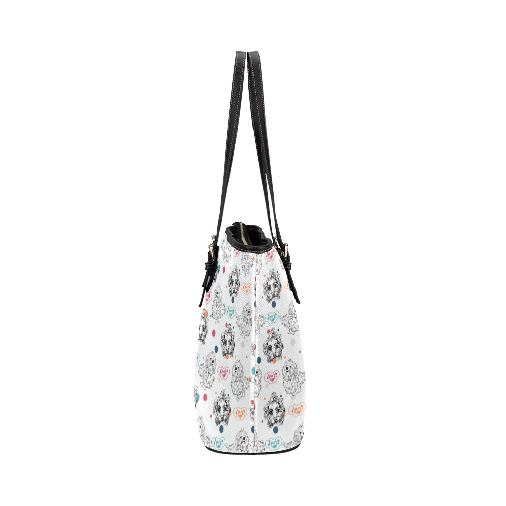 Maltese Pattern Leather Tote Bag/Small - TeeAmazing