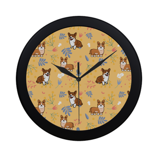 Corgi Flower Black Circular Plastic Wall clock - TeeAmazing