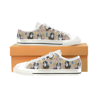 Bernese Mountain Flower White Low Top Canvas Shoes for Kid (Model 018) - TeeAmazing