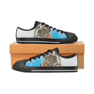 English Bulldog Water Colour No.1 Black Low Top Canvas Shoes for Kid - TeeAmazing