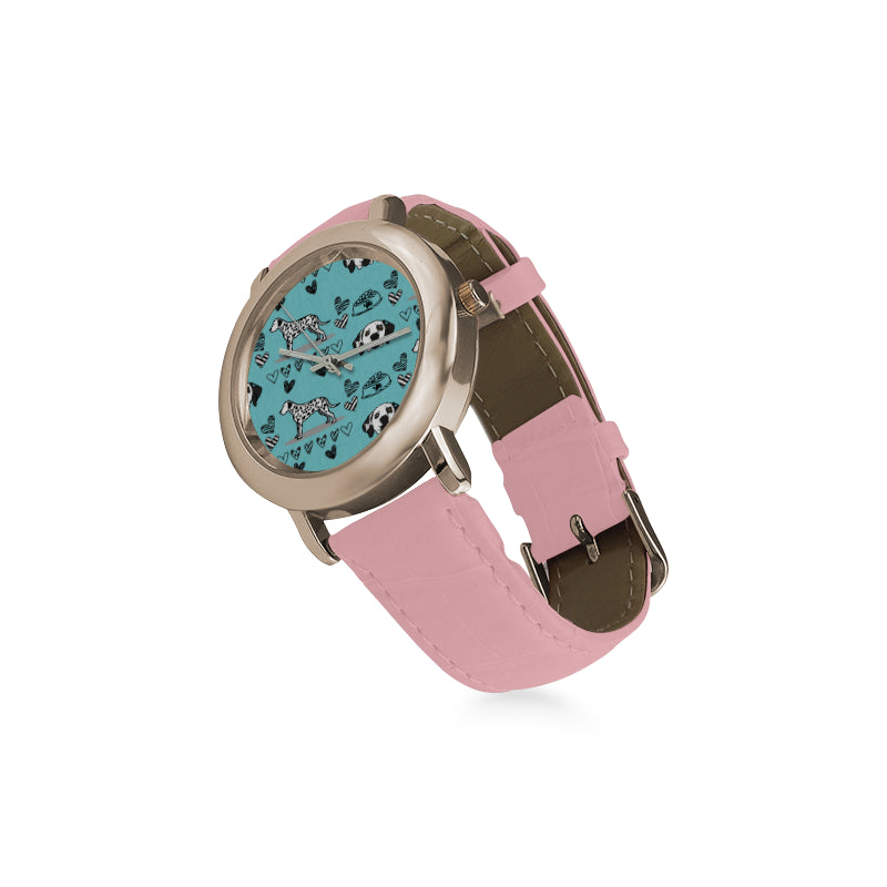 Dalmatian Pattern Women's Rose Gold Leather Strap Watch - TeeAmazing