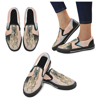 German Shepherd Water Colour No.1 Black Women's Slip-on Canvas Shoes/Large Size (Model 019) - TeeAmazing