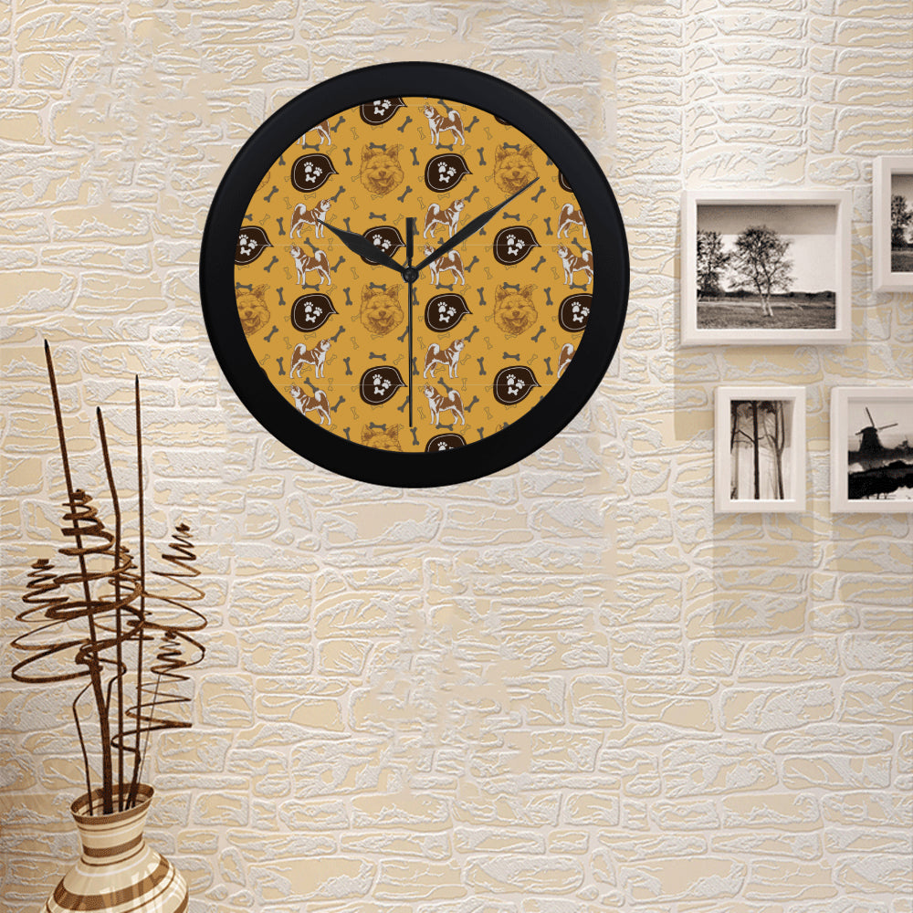 Akita Pattern Black Circular Plastic Wall clock - TeeAmazing