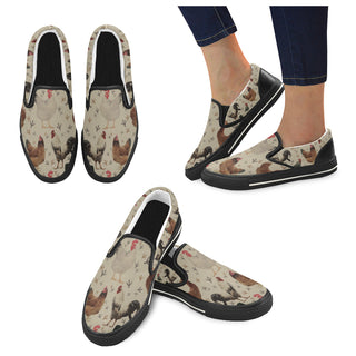 Chicken Black Women's Slip-on Canvas Shoes/Large Size (Model 019) - TeeAmazing