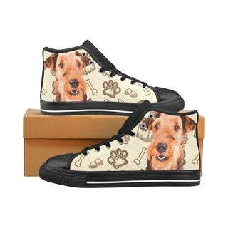 Airedale Terrier Black Men’s Classic High Top Canvas Shoes /Large Size - TeeAmazing