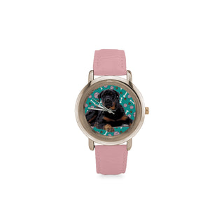 Rottweiler Women's Rose Gold Leather Strap Watch - TeeAmazing