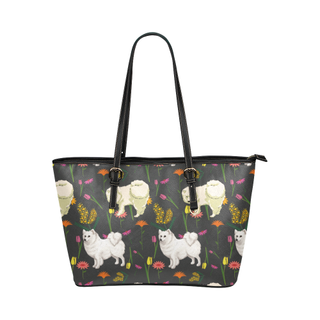 American Eskimo Dog Flower Leather Tote Bag/Small - TeeAmazing
