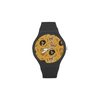 Akita Pattern Black Unisex Round Rubber Sport Watch - TeeAmazing