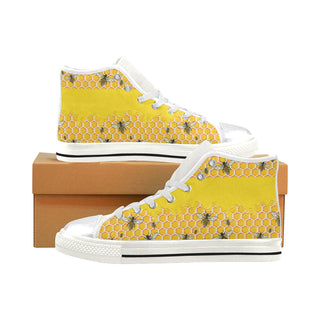 Bee Pattern White High Top Canvas Shoes for Kid - TeeAmazing