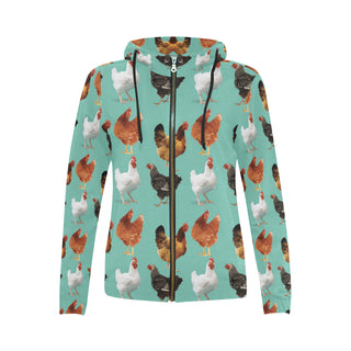 Chicken Pattern All Over Print Full Zip Hoodie for Women - TeeAmazing