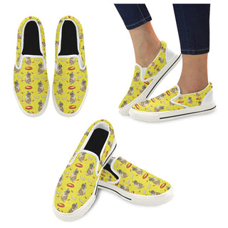 English Bulldog Water Colour Pattern No.2 White Women's Slip-on Canvas Shoes/Large Size (Model 019) - TeeAmazing