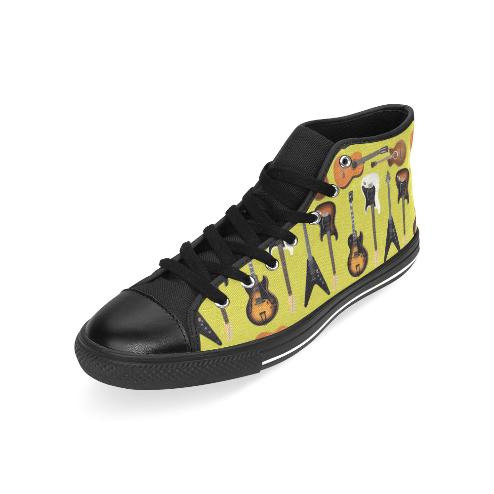 Guitar Pattern Black Men’s Classic High Top Canvas Shoes /Large Size - TeeAmazing