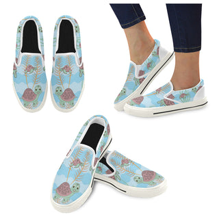 Turtle White Women's Slip-on Canvas Shoes/Large Size (Model 019) - TeeAmazing