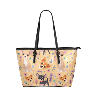 Chihuahua Flower Leather Tote Bag/Small - TeeAmazing