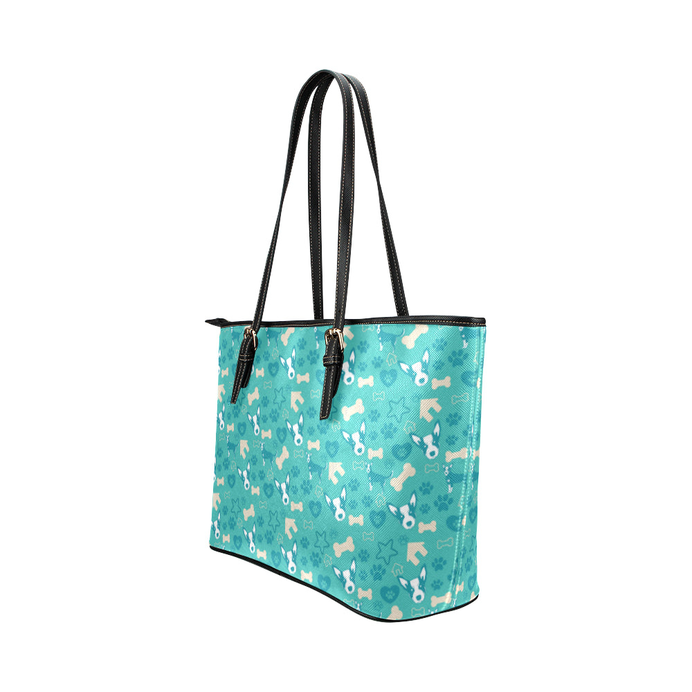 Australian Cattle Dog Pattern Leather Tote Bag/Small - TeeAmazing