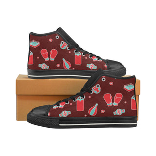 Boxing Pattern Black High Top Canvas Shoes for Kid - TeeAmazing