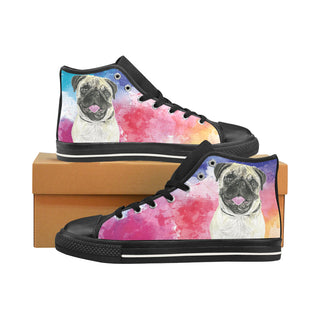 Pug Water Colour No.1 Black Men’s Classic High Top Canvas Shoes /Large Size - TeeAmazing