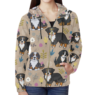 Bernese Mountain Flower All Over Print Full Zip Hoodie for Women (Model H14) - TeeAmazing