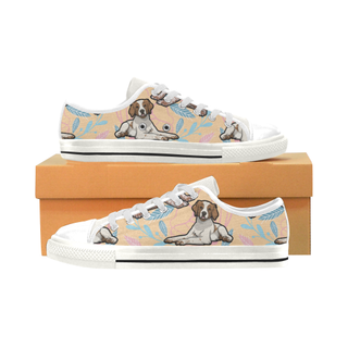 Brittany Spaniel Flower White Men's Classic Canvas Shoes - TeeAmazing