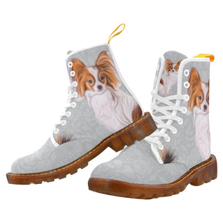 Papillon Lover White Boots For Women - TeeAmazing