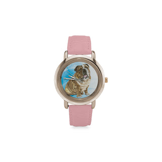 English Bulldog Water Colour No.1 Women's Rose Gold Leather Strap Watch - TeeAmazing